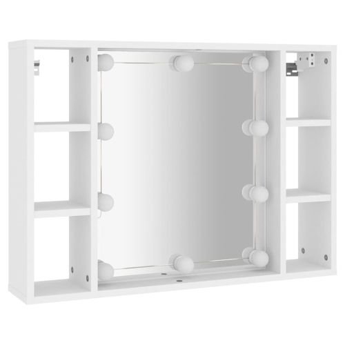 Огледален шкаф с LED, бял, 76x15x55 см