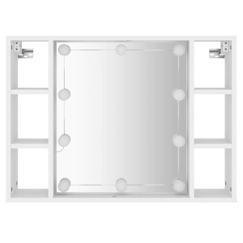 Огледален шкаф с LED, бял, 76x15x55 см