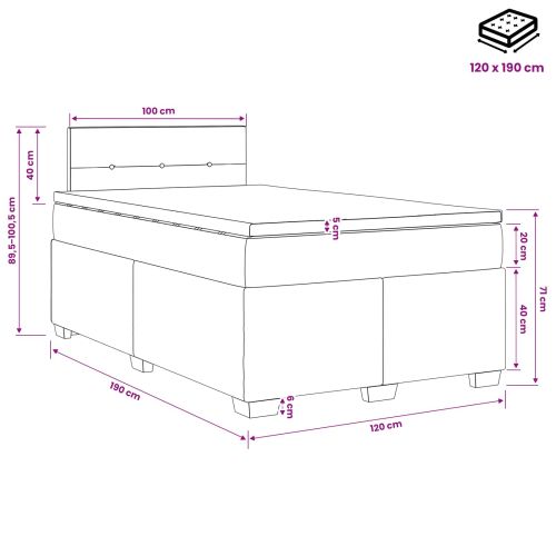 Континентално легло с матрак Светлосиво 120 x 190 cm Кадифе