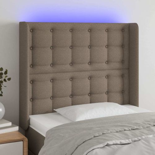 LED горна табла за легло, таупе, 103x16x118/128 см, плат