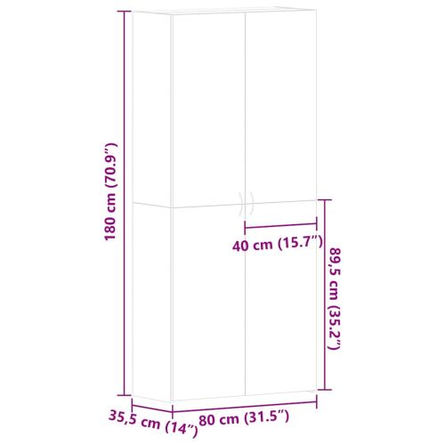 Шкаф за обувки 80 x 35.5 x 180 см Инженерна дървесина Бяло