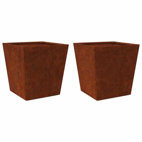 Градински саксии 2 бр. 50x50x50 см Изветряла стомана