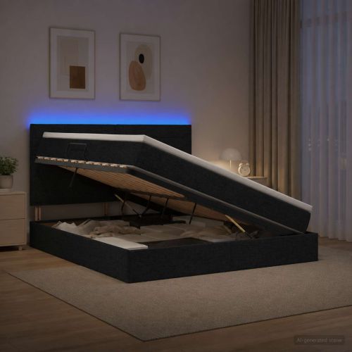 LED легло за съхранение с матрак Черно 140 x 190 cm Текстил