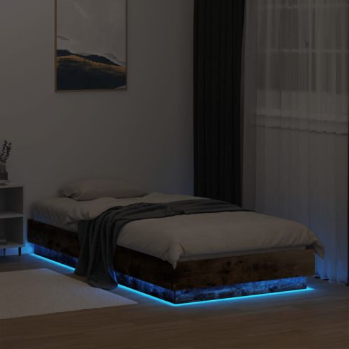 Рамка за легло с LED осветление, опушен дъб, 90x190 см
