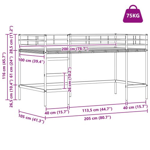 Легло на двуетажно легло за деца Бяло 100 x 200 cm Стомана