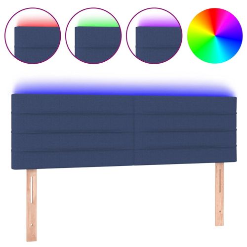 LED горна табла за легло, синя, 144x5x78/88 см, плат