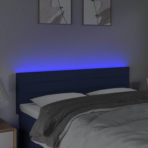 LED горна табла за легло, синя, 144x5x78/88 см, плат