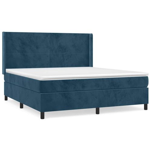 Боксспринг легло с матрак, тъмносиньо, 160x200 см, кадифе