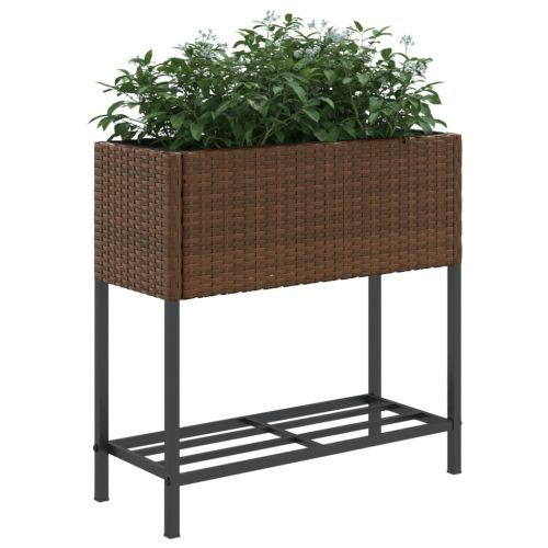 Градински плантери с рафт, 2 бр, кафяв, 70x28x70 см, полиратан