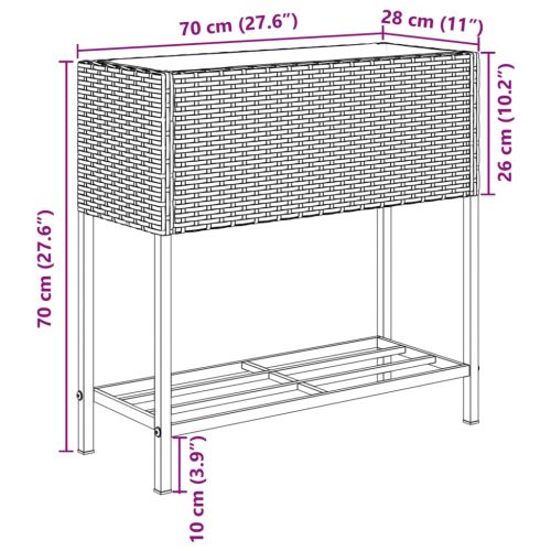 Градински плантери с рафт, 2 бр, кафяв, 70x28x70 см, полиратан