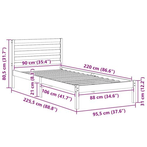 Рамка за легло Кафяво 90 x 220 cm Солидно борово дърво
