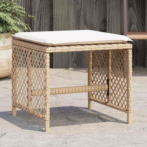 Външни табуретки с възглавници 4 бр бежови 41x41x36см полиратан