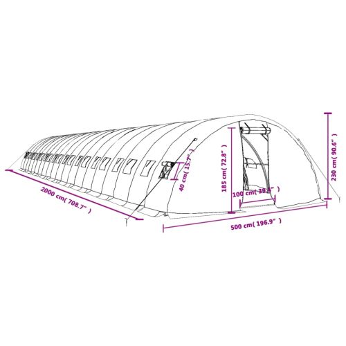Оранжерия със стоманена рамка зелена 100 м² 20x5x2,3 м