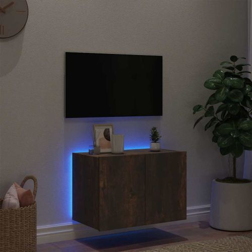 Стенен ТВ шкаф с LED осветление, опушен дъб, 60x35x41 см