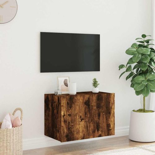 Стенен ТВ шкаф с LED осветление, опушен дъб, 60x35x41 см