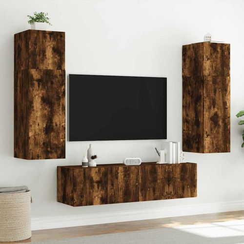 Стенен ТВ шкаф с LED осветление, опушен дъб, 60x35x41 см
