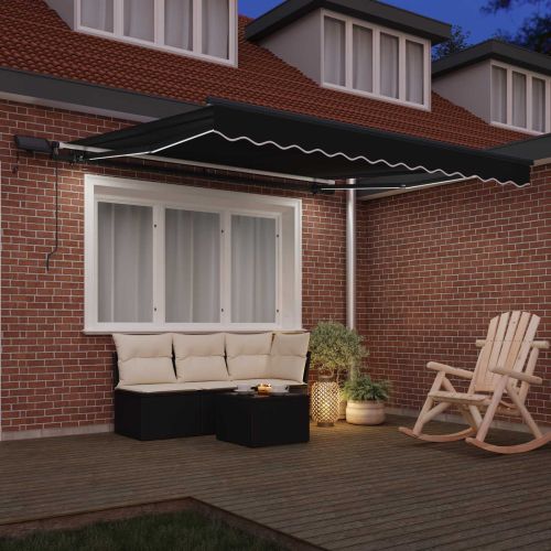 Прибираща се тента Черно 350 x 250 cm Тъкан и алуминий