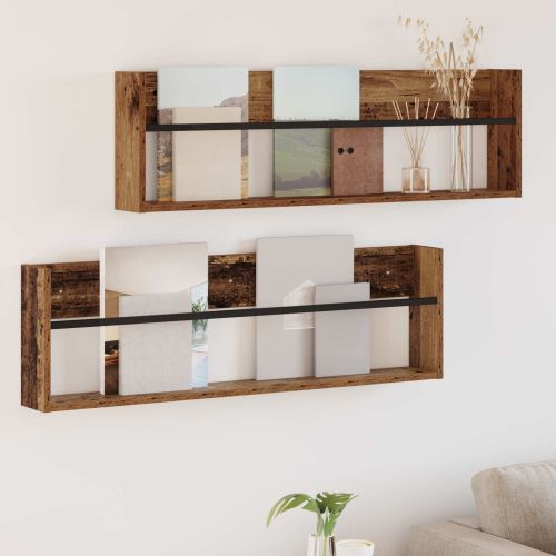 Етажерка за списания с рафт 2 бр. Старо дърво 100 x 12 x 30 см