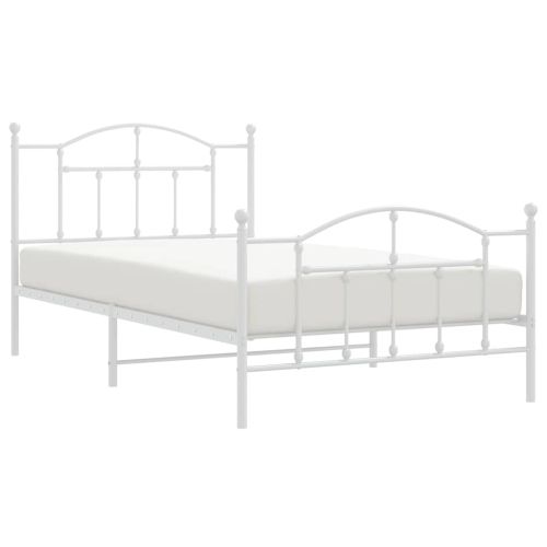 Метална рамка за легло с горна и долна табла, бяла, 100x200 см