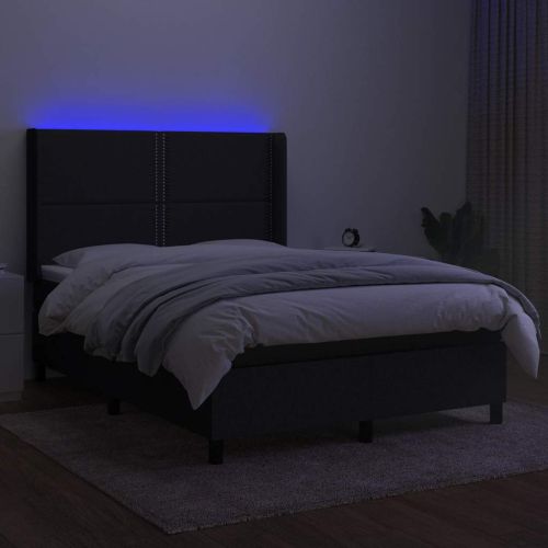 Боксспринг легло с матрак и LED, черно, 140x200 см, плат
