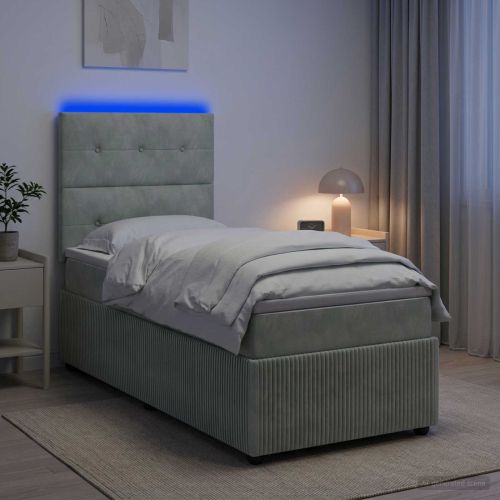 LED легло с матрак с LED ленти Светлосиво 100 x 200 cm Кадифе