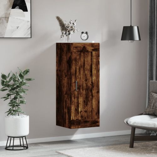 Стенен шкаф опушен дъб 34,5x34x90 см инженерно дърво