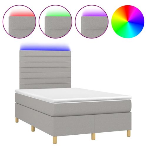Боксспринг легло с матрак и LED, светлосиво, 120x190 см, плат