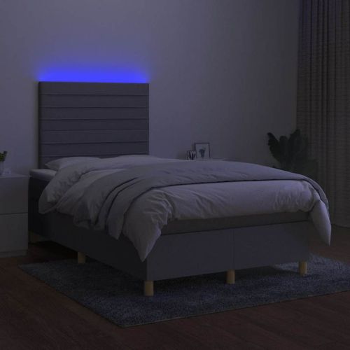 Боксспринг легло с матрак и LED, светлосиво, 120x190 см, плат