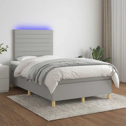 Боксспринг легло с матрак и LED, светлосиво, 120x190 см, плат