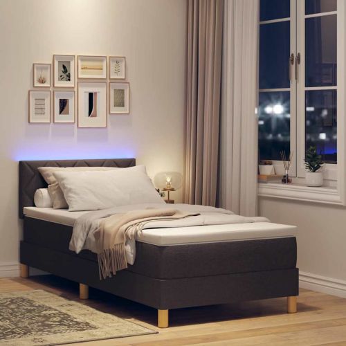 LED кутия за пружини с легло Тъмен кафяв 90 x 200 cm текстил