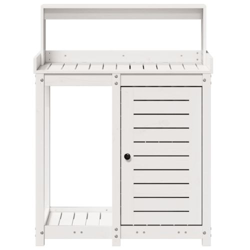 Маса за разсаждане с рафтове, бяла, 82,5x50x109,5 см, бор масив