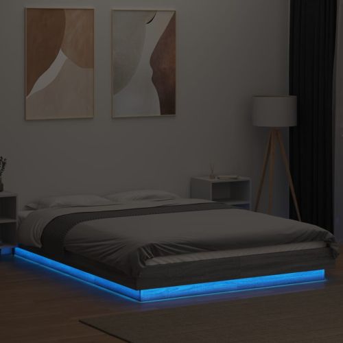 Рамка за легло с LED осветление, сив сонома, 140x190 см