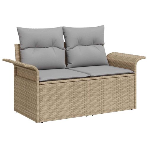 Градински Софа Комплект 7 pcs 6-Seater Бежово и сиво полиратан