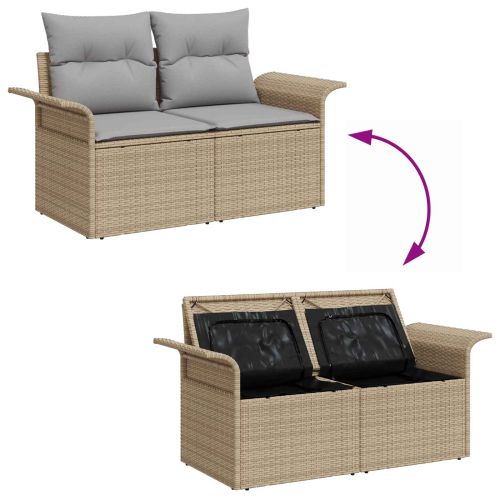 Градински Софа Комплект 7 pcs 6-Seater Бежово и сиво полиратан