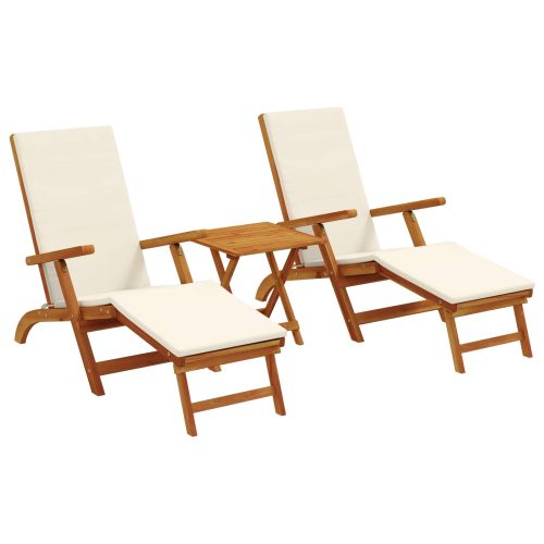 Сгъваем и reclining шезлонг 3 бр. Солидно акациево дърво