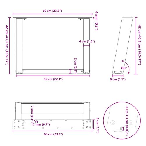 Крака за масичка за кафе, U-образни, 2 бр., антрацит, 60 x (42-43) см, стомана