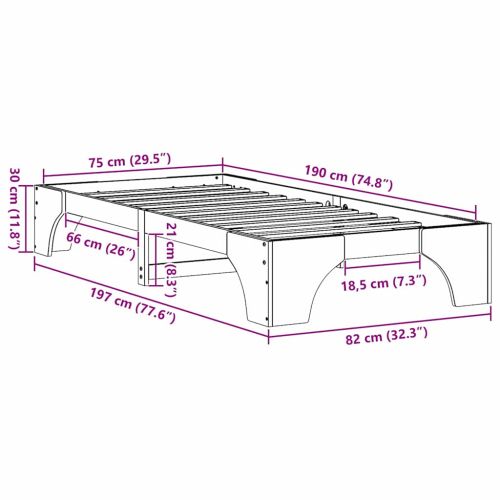 Рамка за легло Кафяво с восъчно покритие 75 x 190 cm