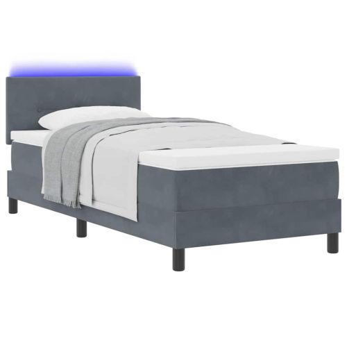 LED кутия за пружини с легло Тъмен сив 90 x 190 cm Кадифе