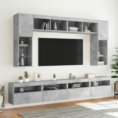 ТВ стенни шкафове, 8 части, с LED светлини, бетонно сиви