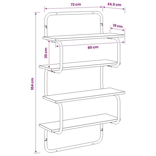 4-етажна стена рафт Опушен дъб 80 x 24,5 x 104 см