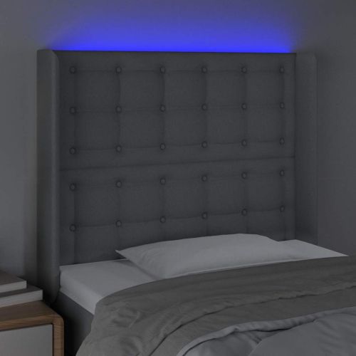 LED горна табла за легло, светлосива, 103x16x118/128 см, плат