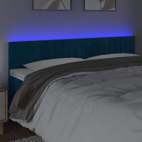 LED горна табла за легло, тъмносиня, 180x5x78/88 см, кадифе