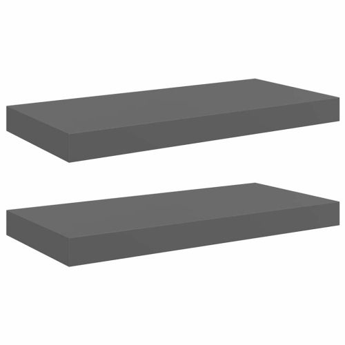 Окачени стенни рафтове, 2 бр, сив гланц, 50x23,5x3,8 см, МДФ