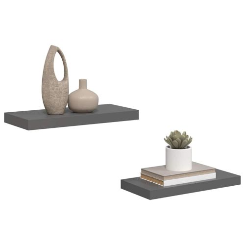 Окачени стенни рафтове, 2 бр, сив гланц, 50x23,5x3,8 см, МДФ
