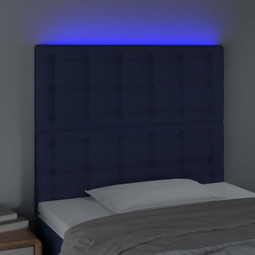 LED горна табла за легло, синя, 90x5x118/128 см, плат