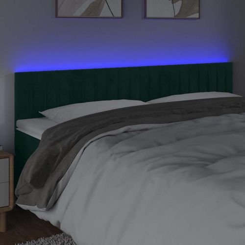 LED горна табла за легло, тъмнозелена, 160x5x78/88 см, кадифе