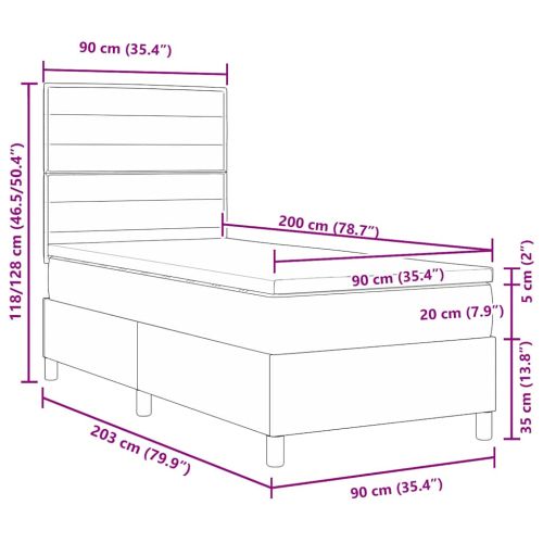 Легло с пружинирана основа с матрак Черно 90 x 200 cm текстил