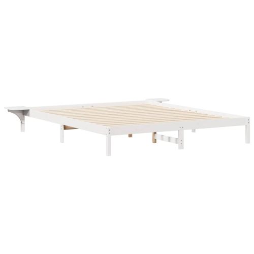 Легло с нощни шкафчета Бяло 200 x 220 cm Солидно борово дърво