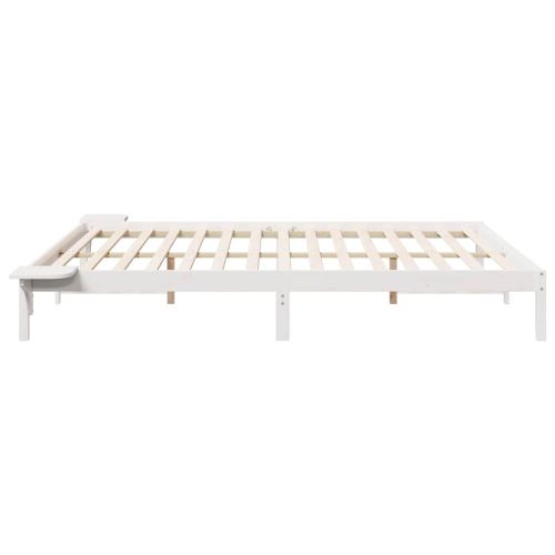 Легло с нощни шкафчета Бяло 200 x 220 cm Солидно борово дърво