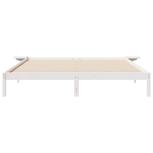 Легло с нощни шкафчета Бяло 200 x 220 cm Солидно борово дърво